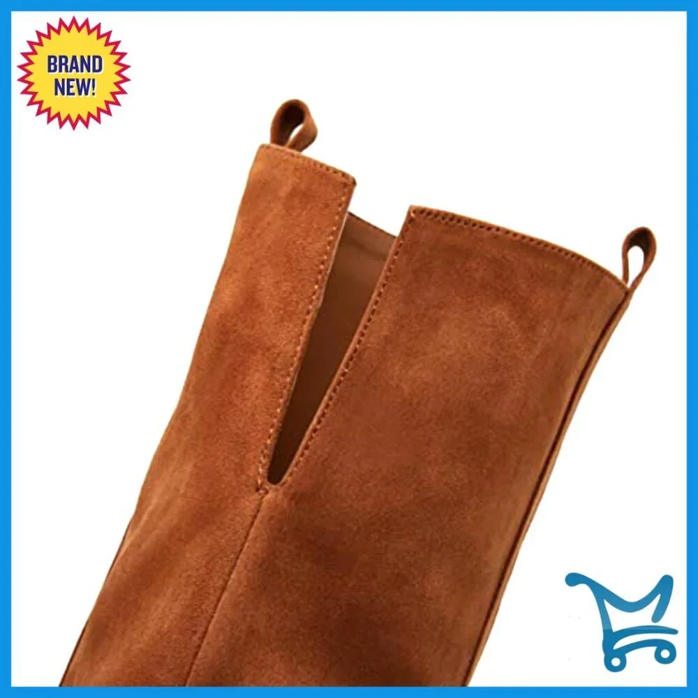 Faux Suede Over The Knee Boots Pointed Toe 3 Inch Heel Side Zipper Stretch